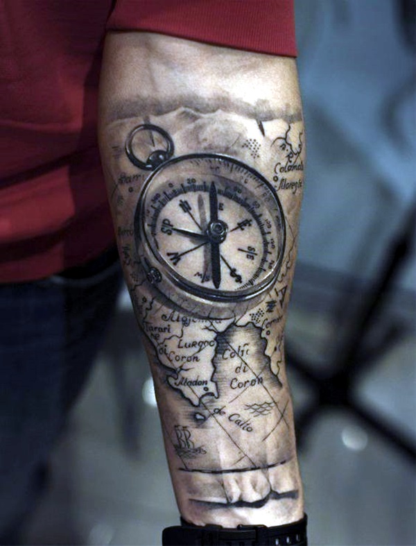 travel themed half sleeve tattoo