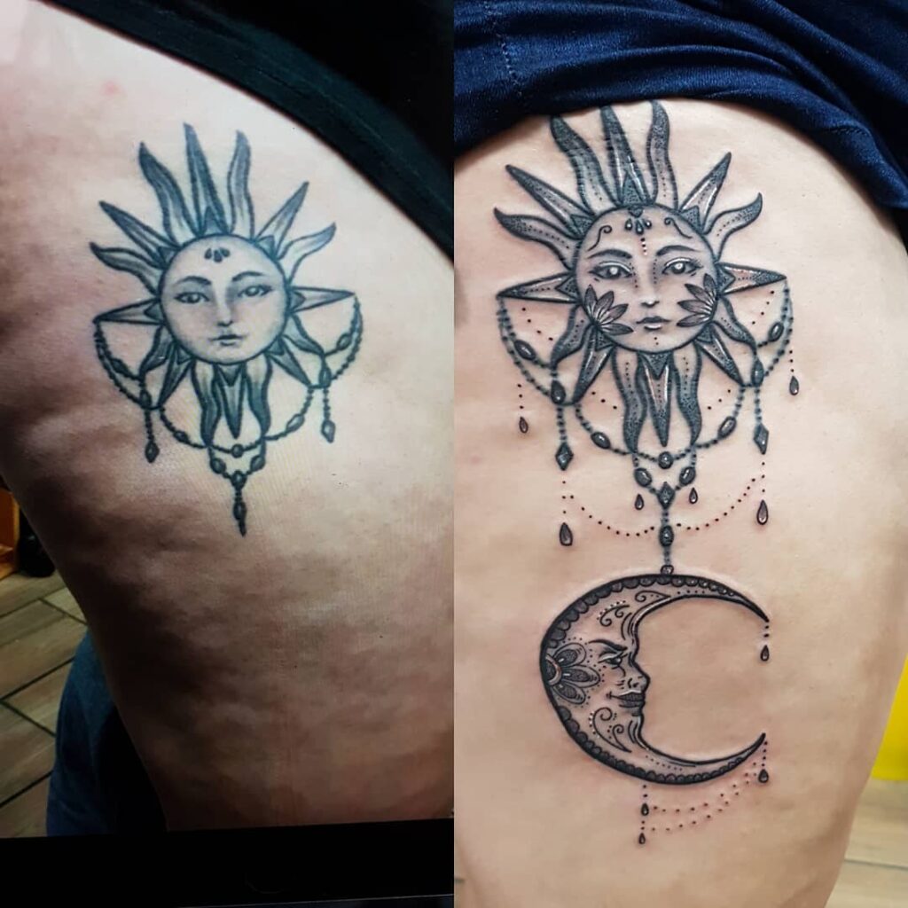 Тату солнце и Луна для мужчин