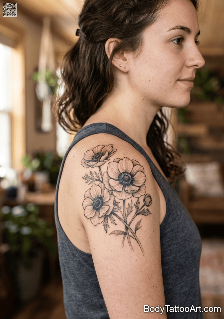 Dotwork Anemone Flower Tattoos