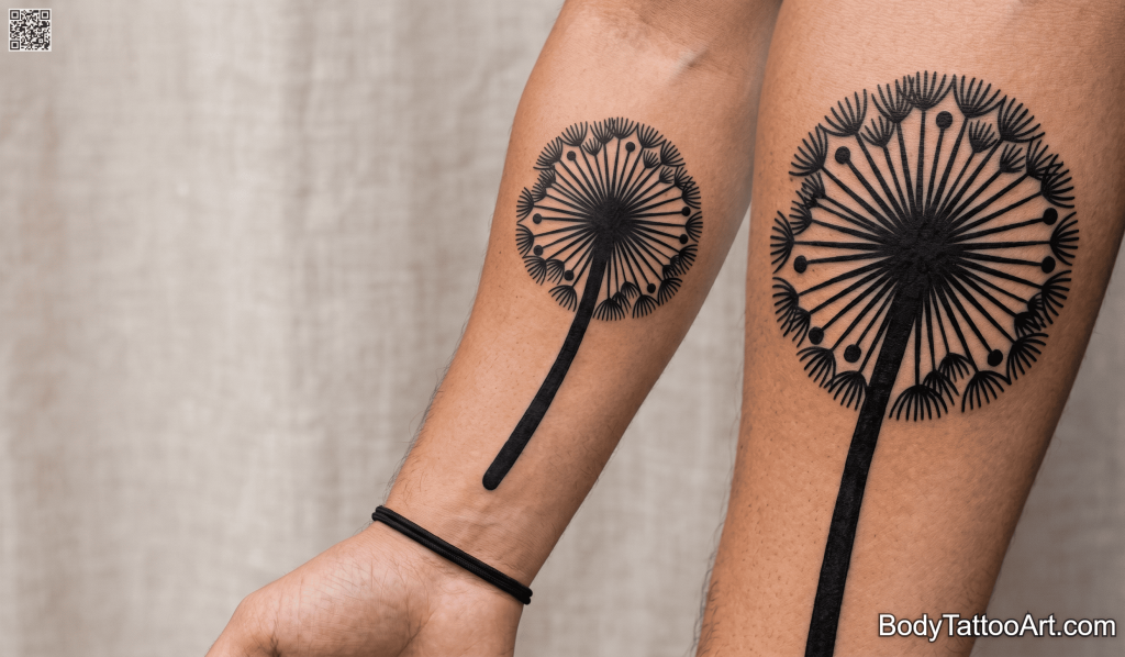 Blackwork Dandelion Tattoos