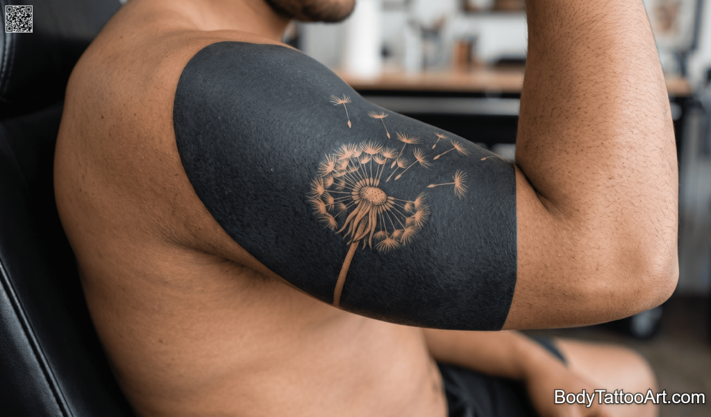 Blackwork negative space Dandelion Tattoos