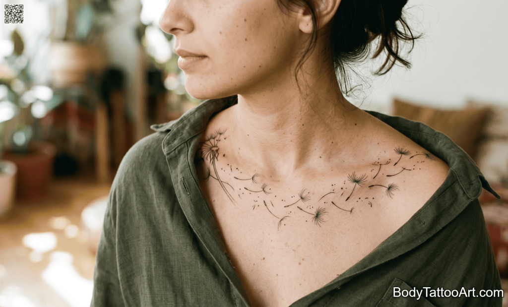 Abstract fine line Dandelion Tattoos