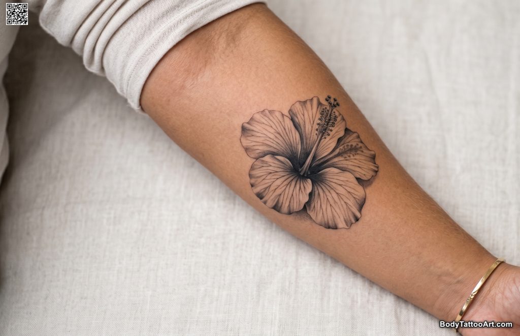  Soft Grey Hibiscus Tattoos