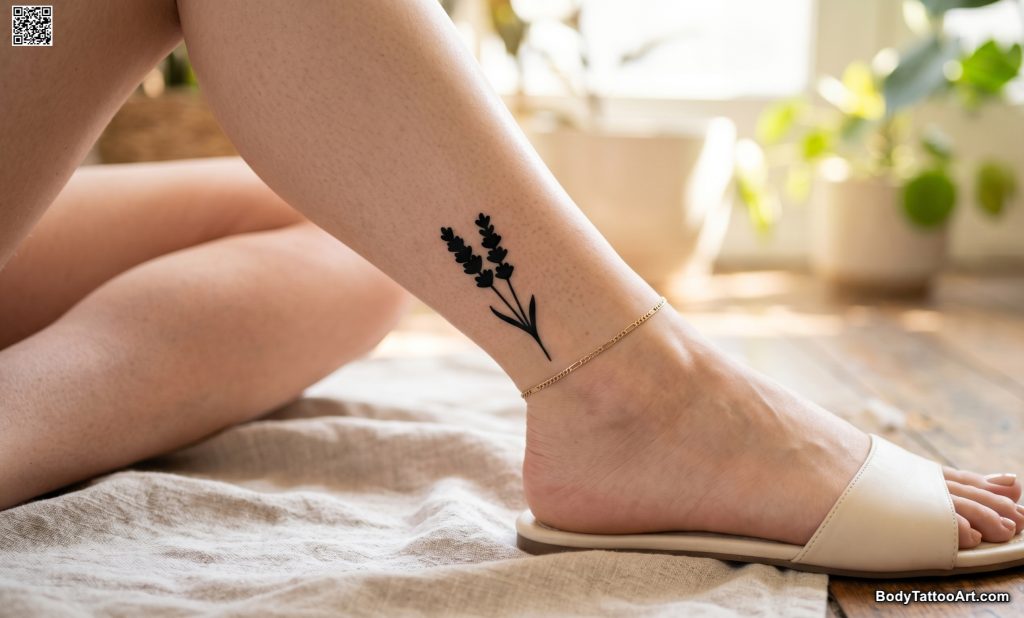 Minimalist blackwork Lavender Tattoos