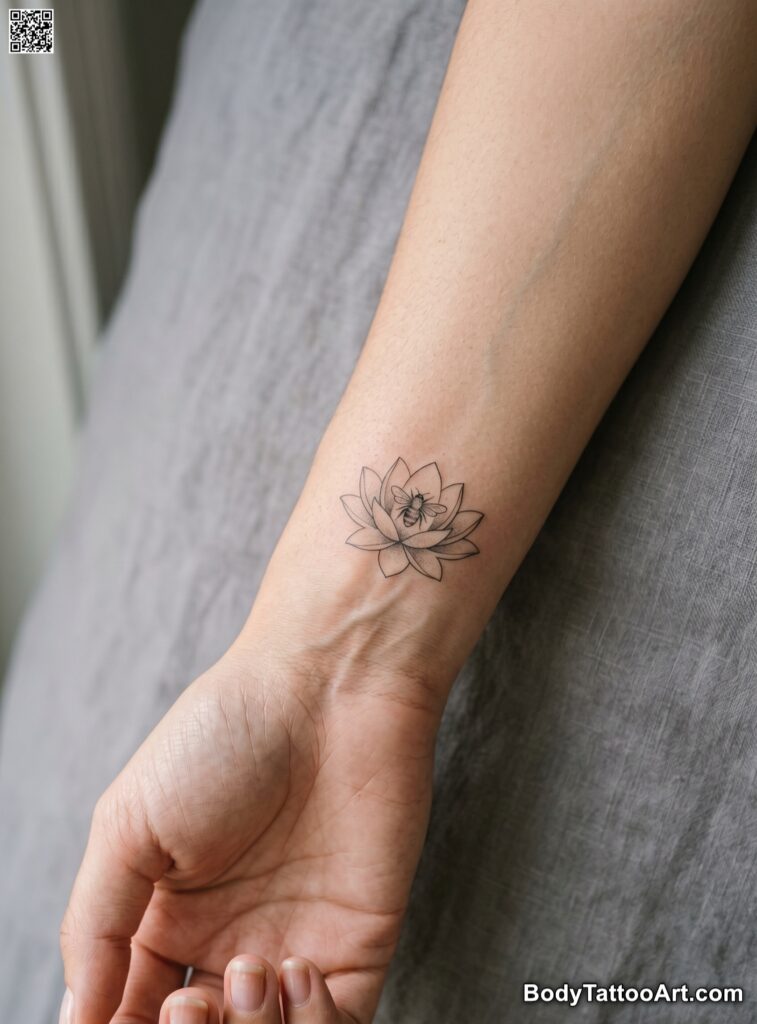 Tiny Bee Resting Inside a Lotus