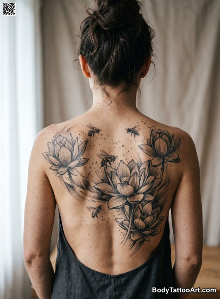 Lotus With Bee tattoos