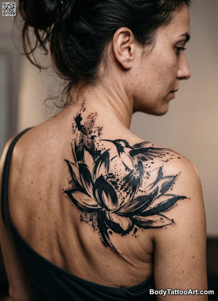 7 Lotus With Hummingbird Tattoos