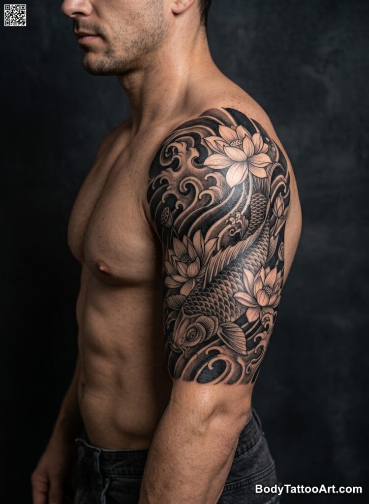 5 Beautiful Lotus With Koi Fish Tattoos