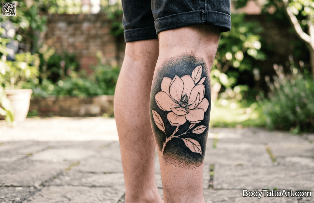Negative space blackwork Magnolia Tattoos