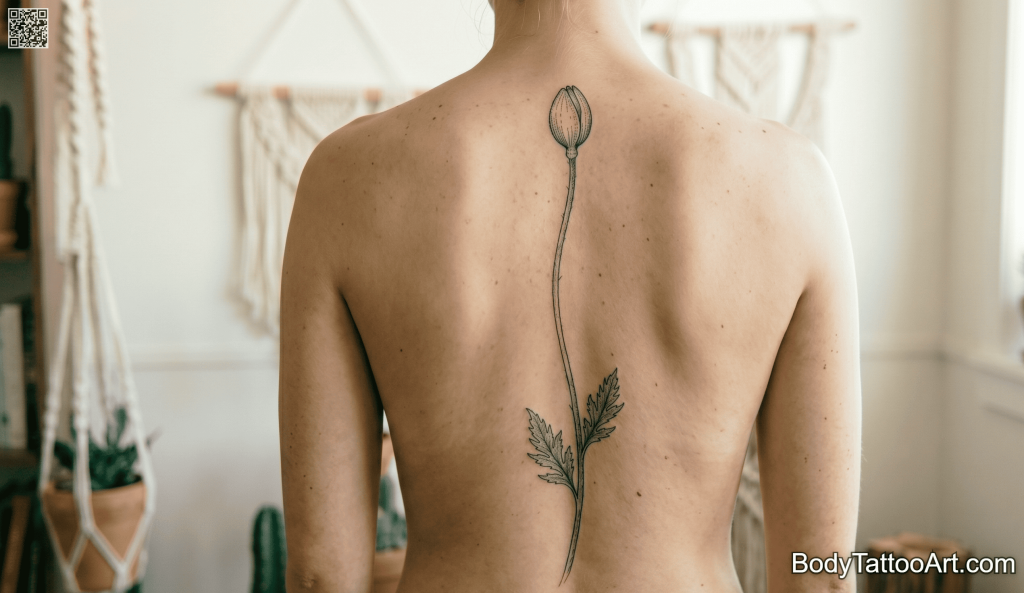Fine line botanical Poppy Tattoos