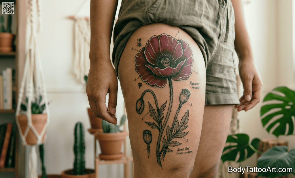 woodblock illustrative Poppy Tattoos