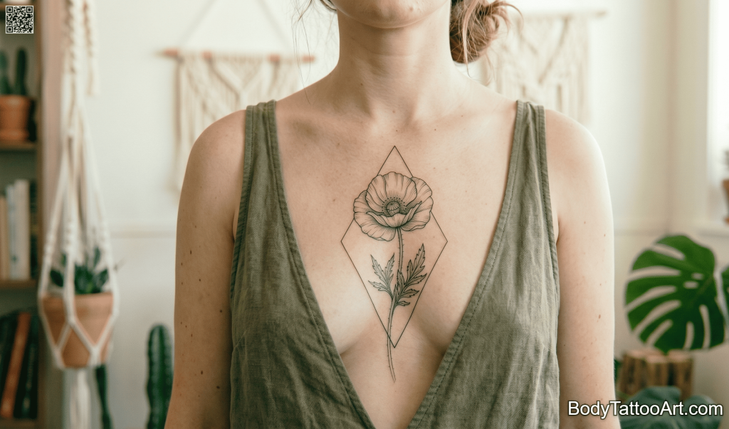 Fine line geometric Poppy Tattoos