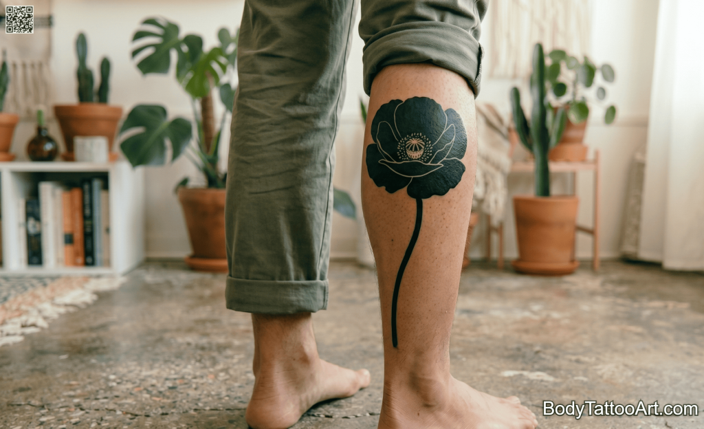 Blackwork Poppy Tattoos