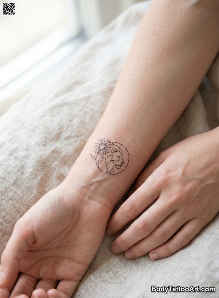 Tiny Sunflower and Lion Outline