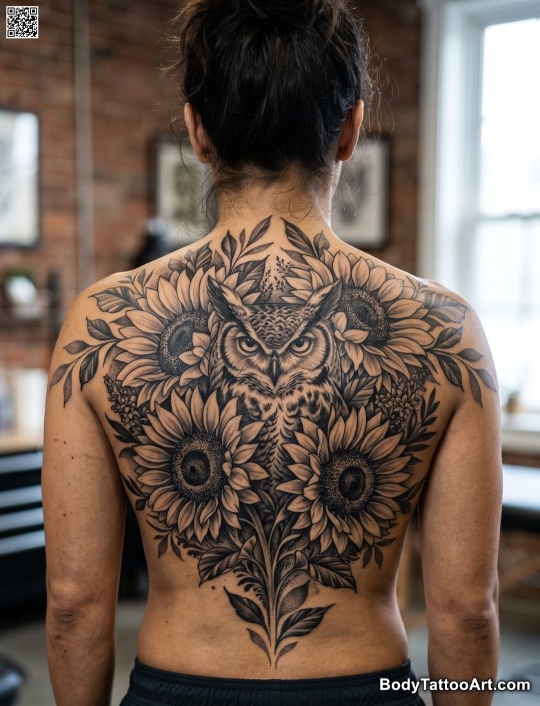 Full Back Owl and Sunflower Forest