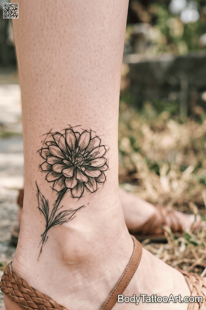 illustrative Zinnia Flower Tattoos