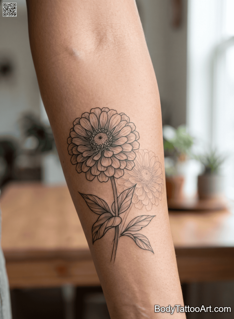 illustrative layered Zinnia Flower Tattoos