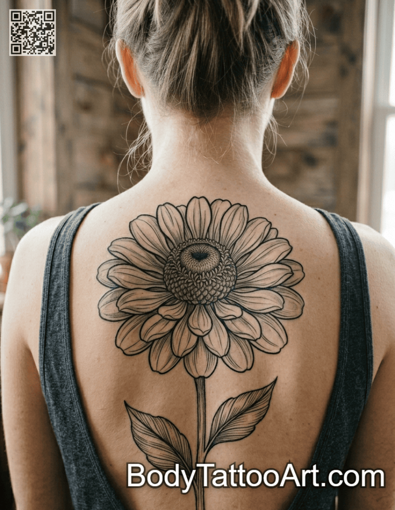 grey-wash Zinnia Flower Tattoos