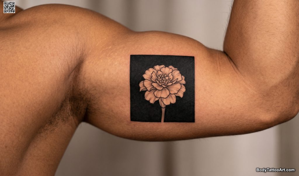 Negative Space Marigold in a Black Square
