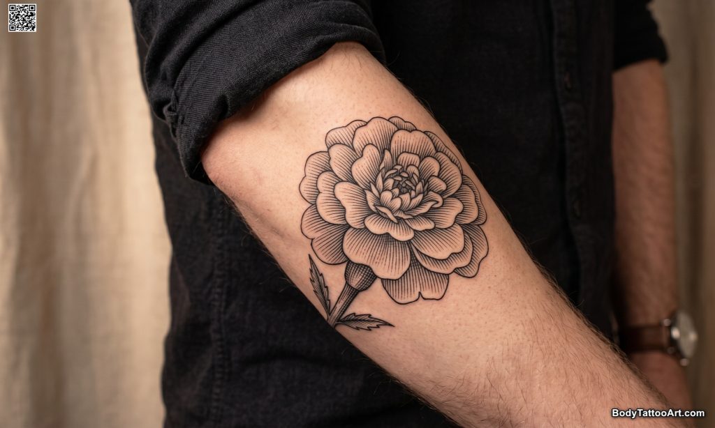 Marigold Rendered in Engraving Style