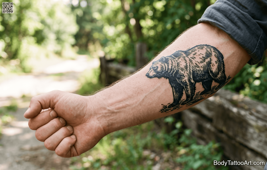 Woodcut / illustrative Bear Tattoos