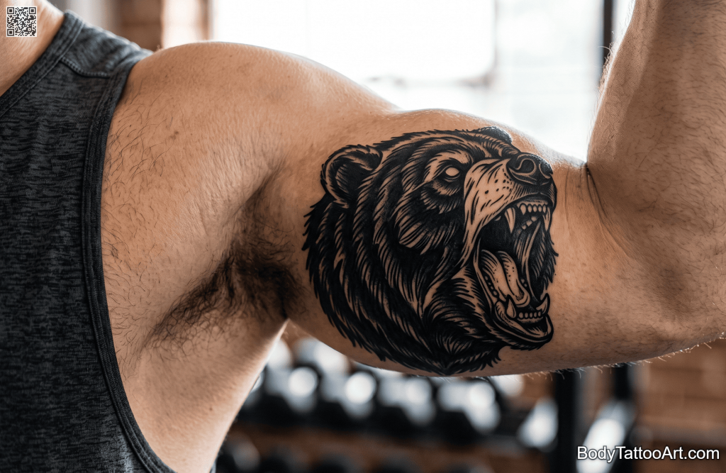 Bold blackwork Bear Tattoos