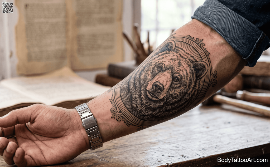Engraving / etching style Bear Tattoos