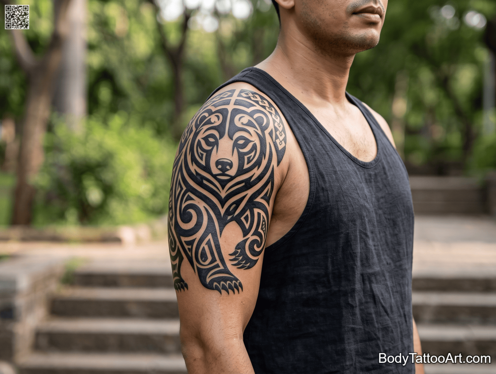  Tribal blackwork Bear Tattoos