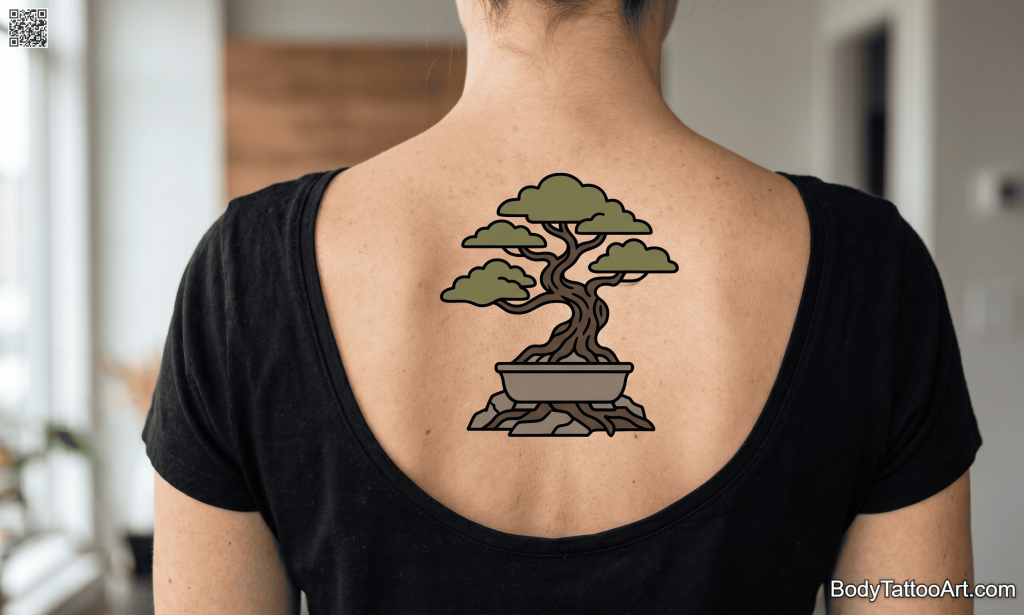 neo-traditional color Bonsai Tree Tattoos
