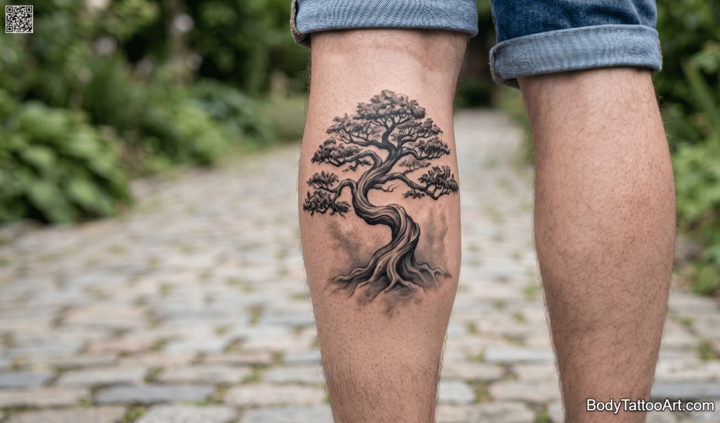 Grey-wash with fade Bonsai Tree Tattoos