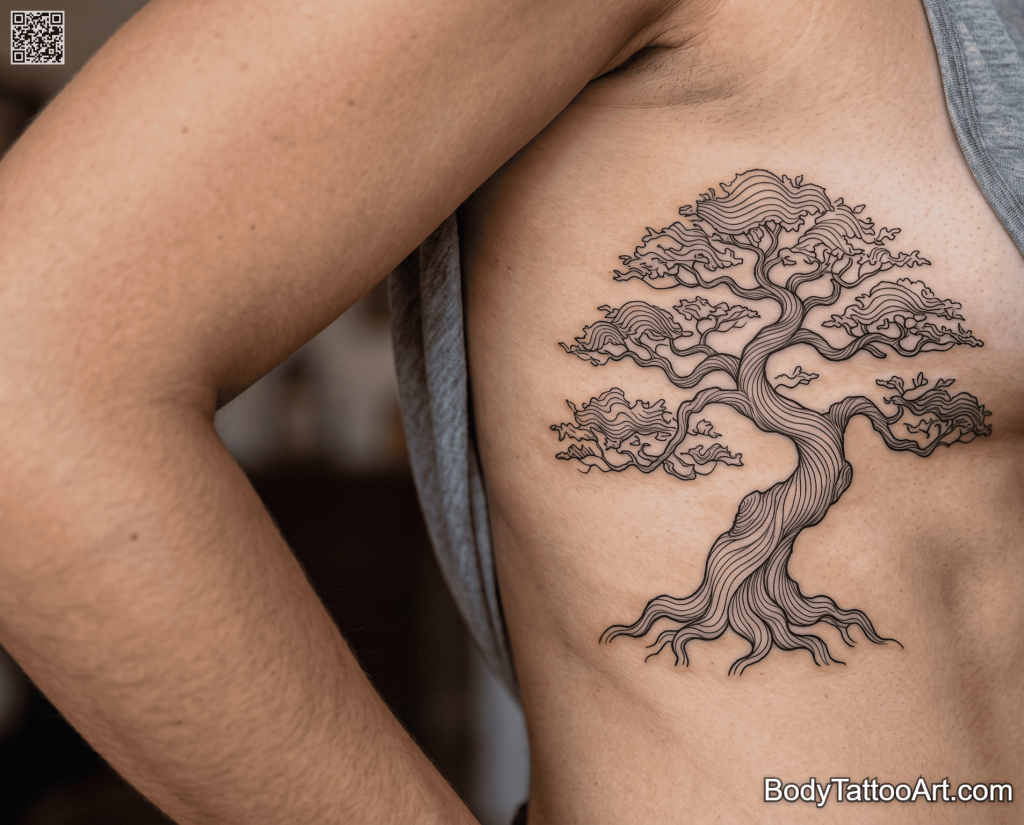 : Contour line art Bonsai Tree Tattoos