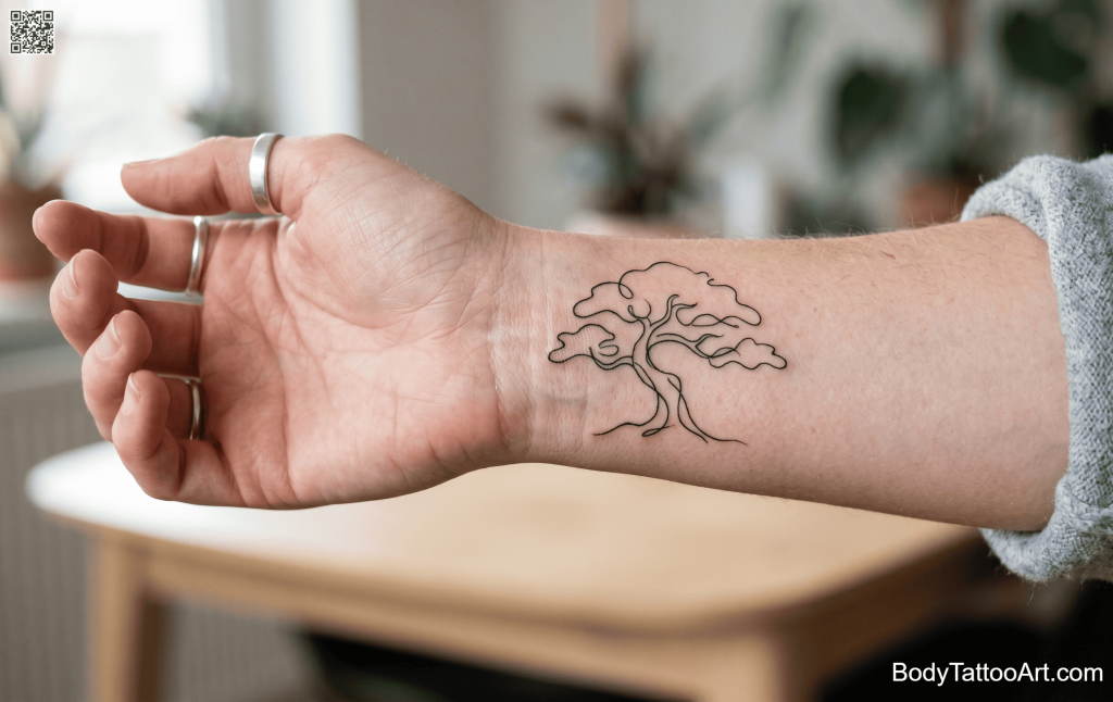 minimalist line art Bonsai Tree Tattoos