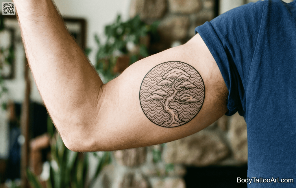 geometric Bonsai Tree Tattoos