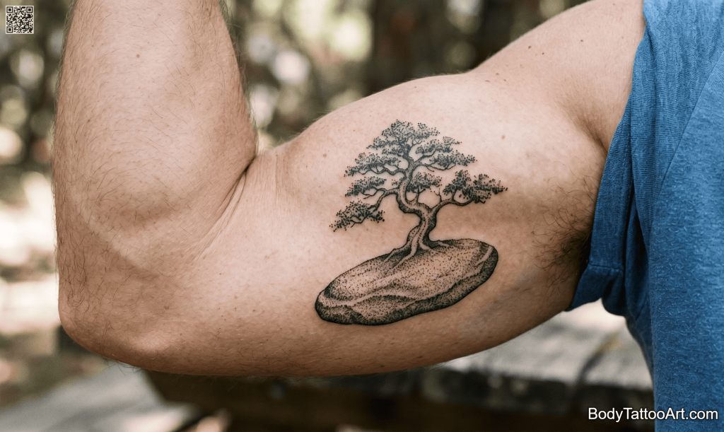 Dotwork stipple Bonsai Tree Tattoos