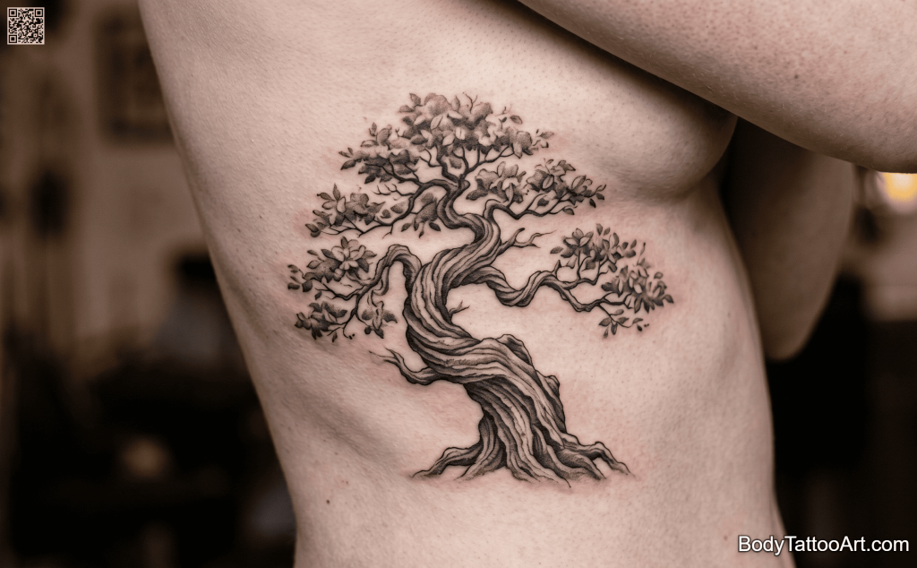 Grey-wash realism Bonsai Tree Tattoos