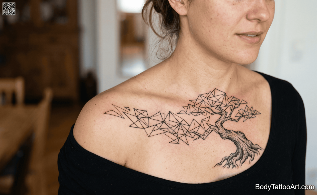 Abstract geometric Bonsai Tree Tattoos