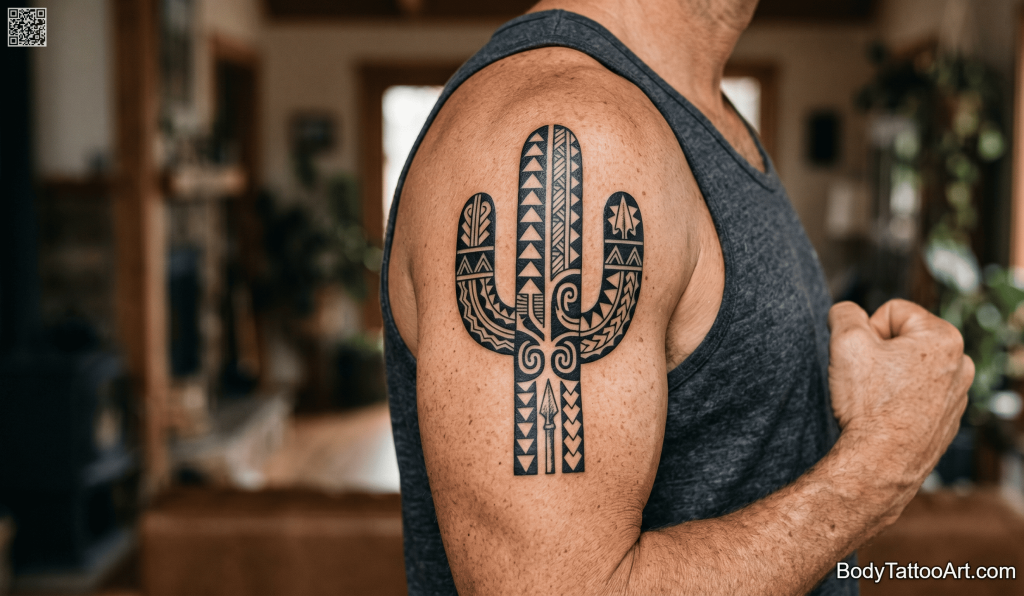 Polynesian-influenced Cactus Tattoos