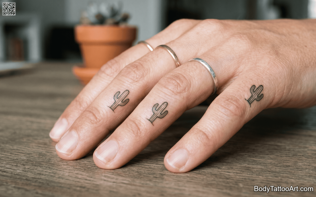 Micro fine line Cactus Tattoos