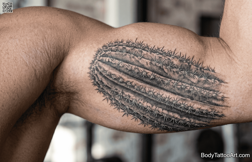 Grey-wash realism Cactus Tattoos