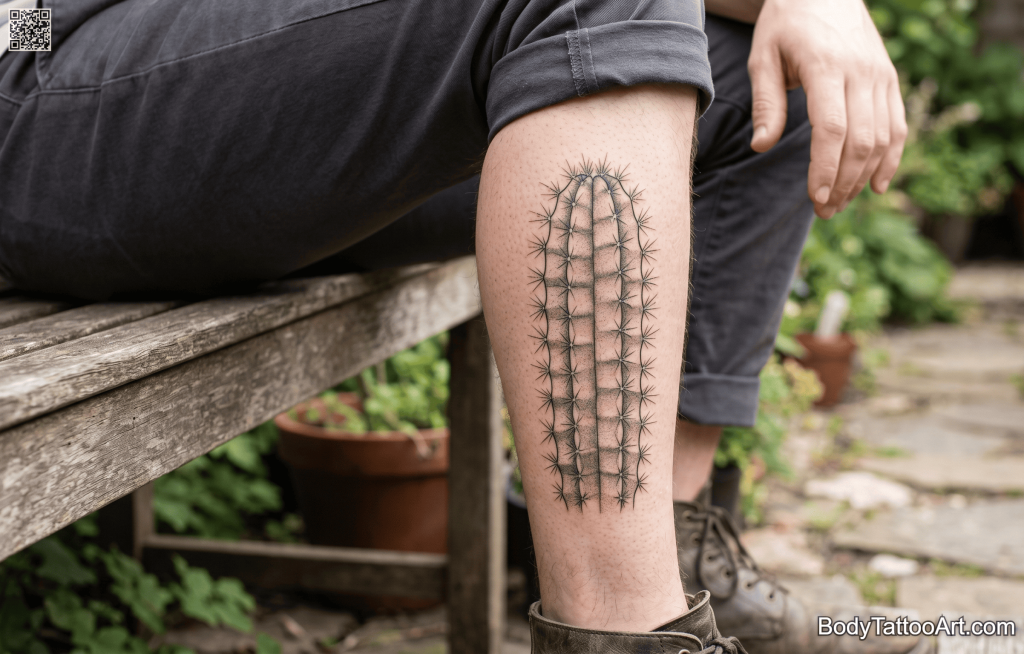 Fine line with grey-wash Cactus Tattoos