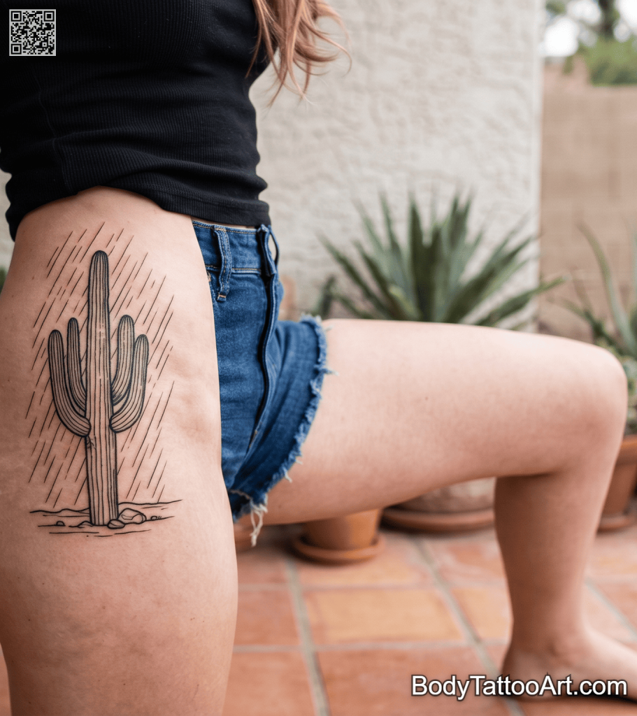 Grey-wash realism Cactus Tattoos