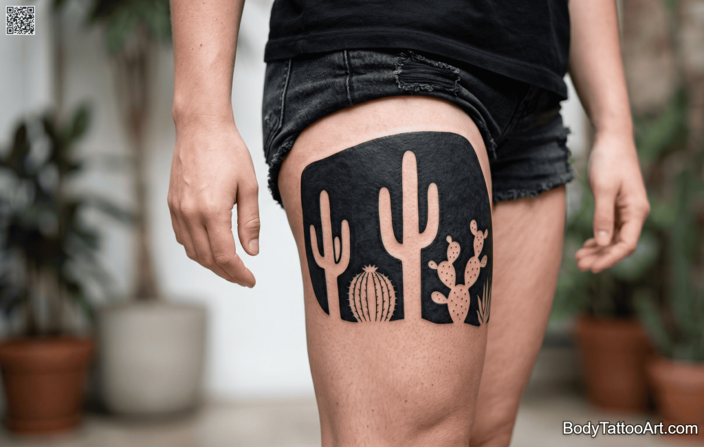 blackwork Cactus Tattoos