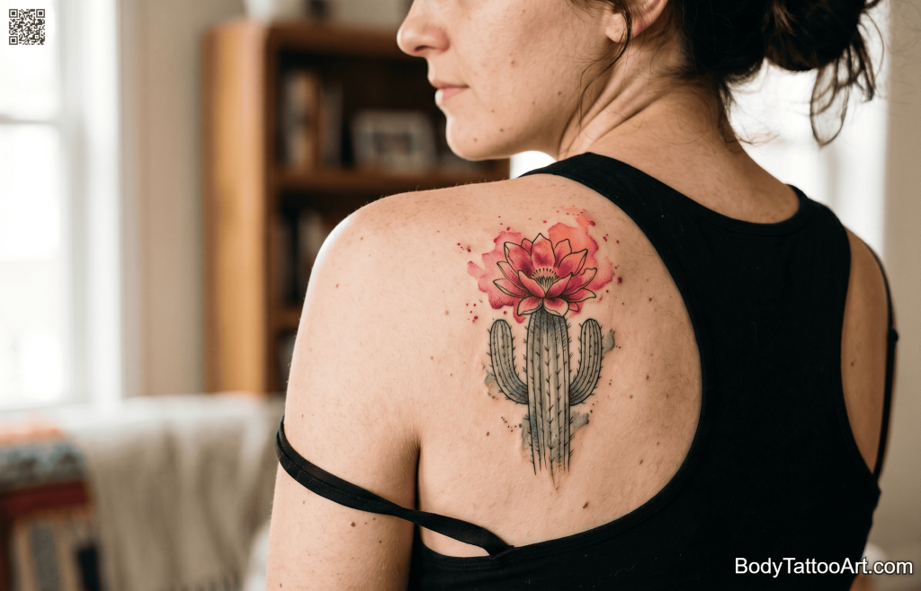 Watercolor with fine line Cactus Tattoos