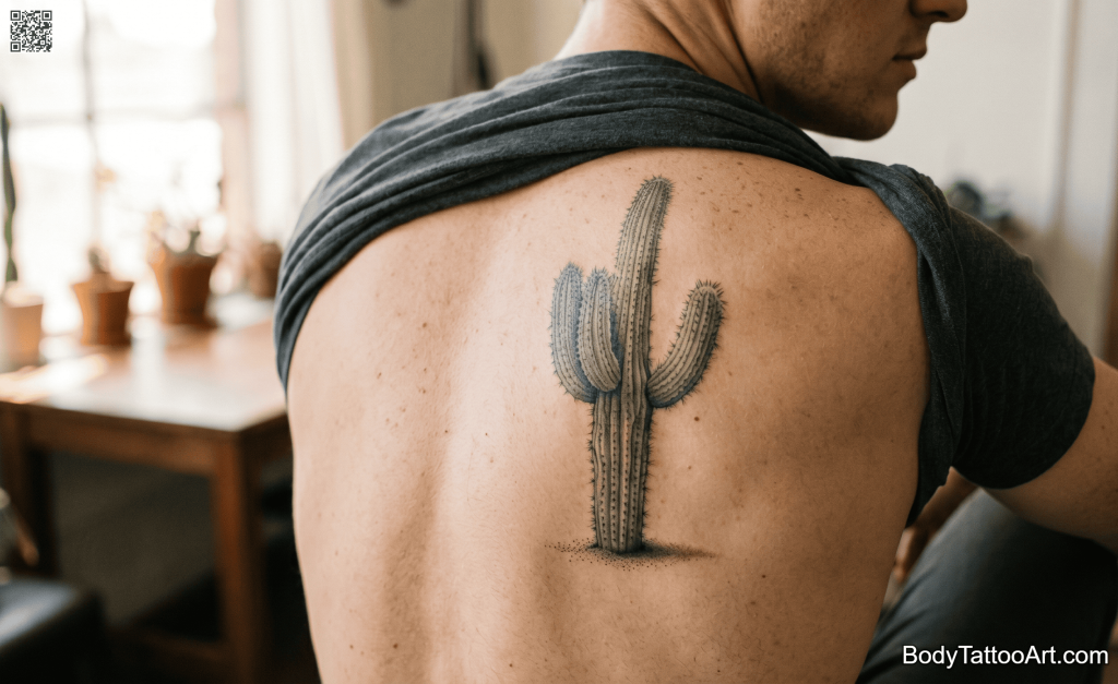 Grey-wash realism Cactus Tattoos