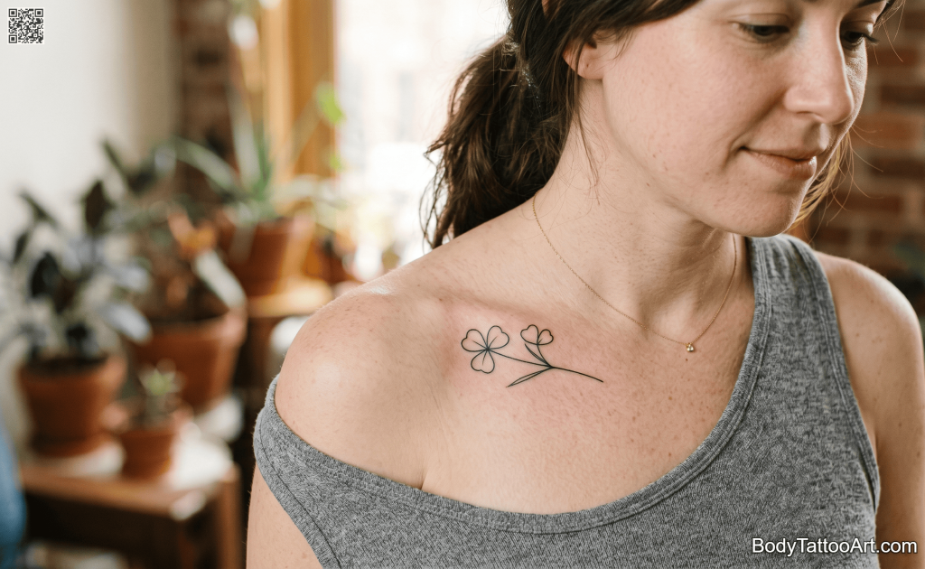Minimalist fine line Clover Tattoos