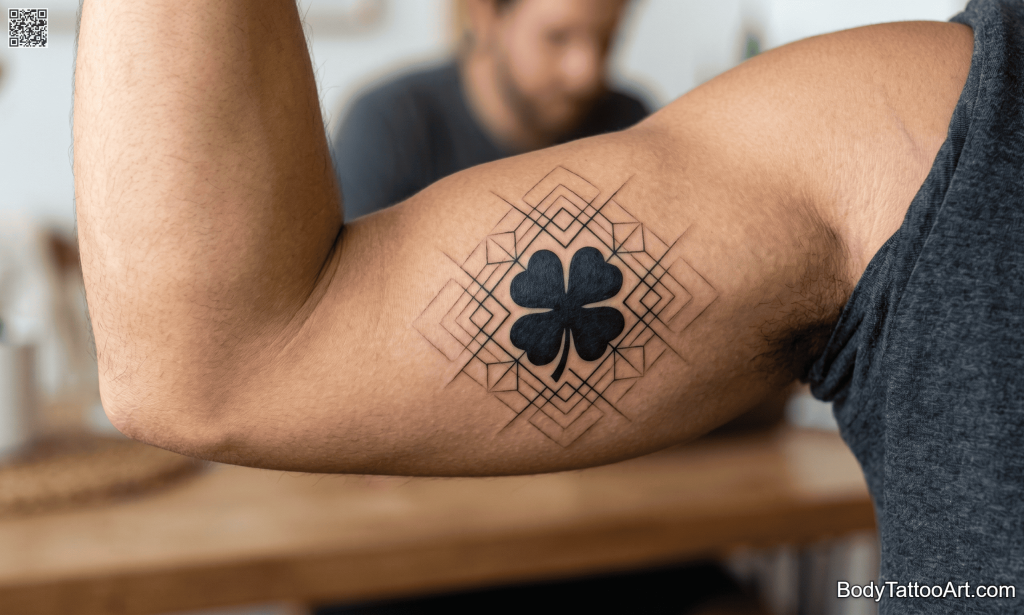 Blackwork with geometric detail Clover Tattoos
