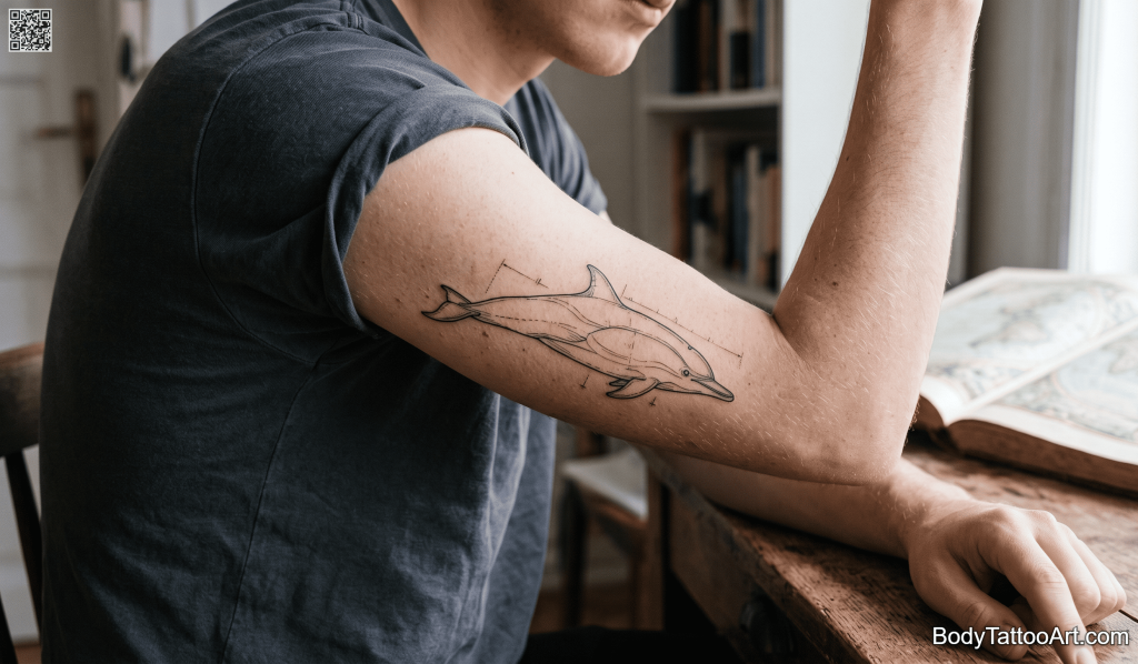 fine line Dolphin Tattoos