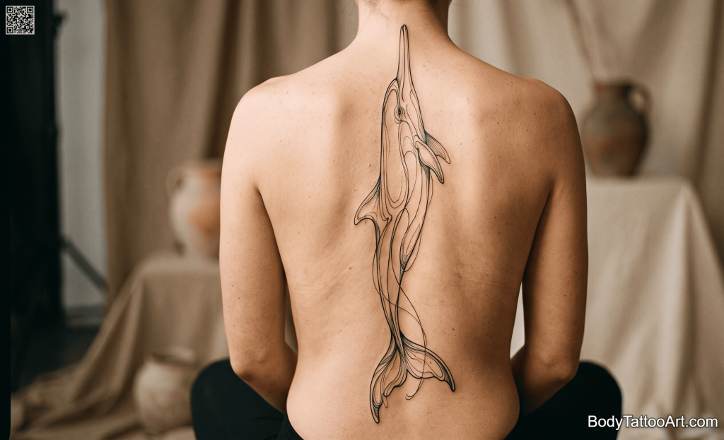 Surrealist illustrative Dolphin Tattoos
