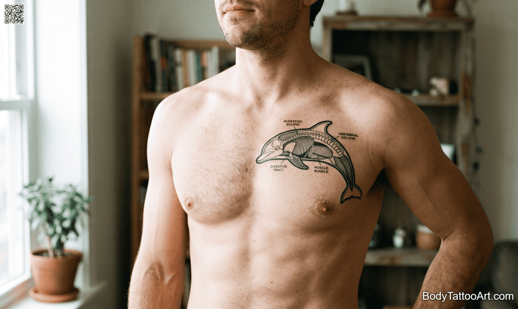  illustrative blackwork Dolphin Tattoos