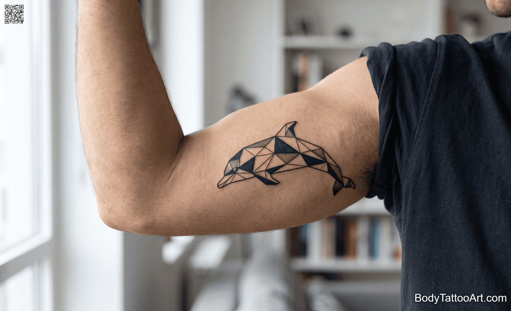 Geometric blackwork Dolphin Tattoos